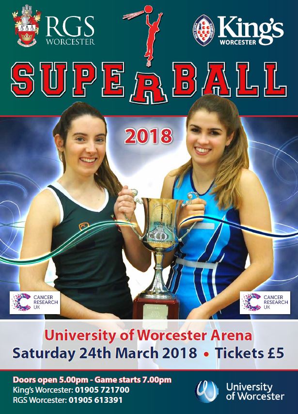 #Superball2018 @RGSWnetball @RGSWorcester v @kings_sport @KingsWorcester at the @worcester_uni @universityarena on Sat 24th March! Get tickets now to support competitive school sport for girls! @Worcs_NDO @uowjour @UoWWISE While also raising money for a great cause! @CR_UK