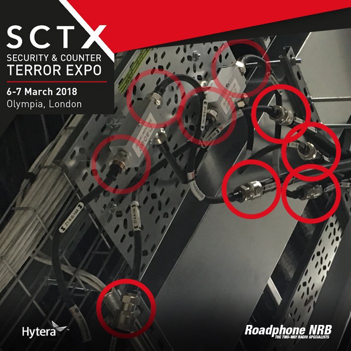 RoadphoneNRB's tweet photo. An example of how NOT to install a radio system! Remember: multiple unnecessary couplers will cause a drop in signal fidelity - come and speak to the experts @sctx18, stand 2-A40 and learn how it should be done. @Hytera_UK #ResilientComms #BuyRightBuyOnce https://t.co/A6hr6ghbfT