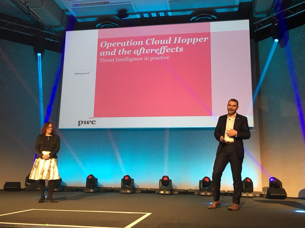 Jason Smart and Rachel Mullan presenting on Operation Cloud Hopper at #CyberThreat18 <a href="/PwC_UK/">PwC UK</a> <a href="/pewpew_lazors/">Jason Smart</a> <a href="/jaded_muse/">Rachel Mullan</a>