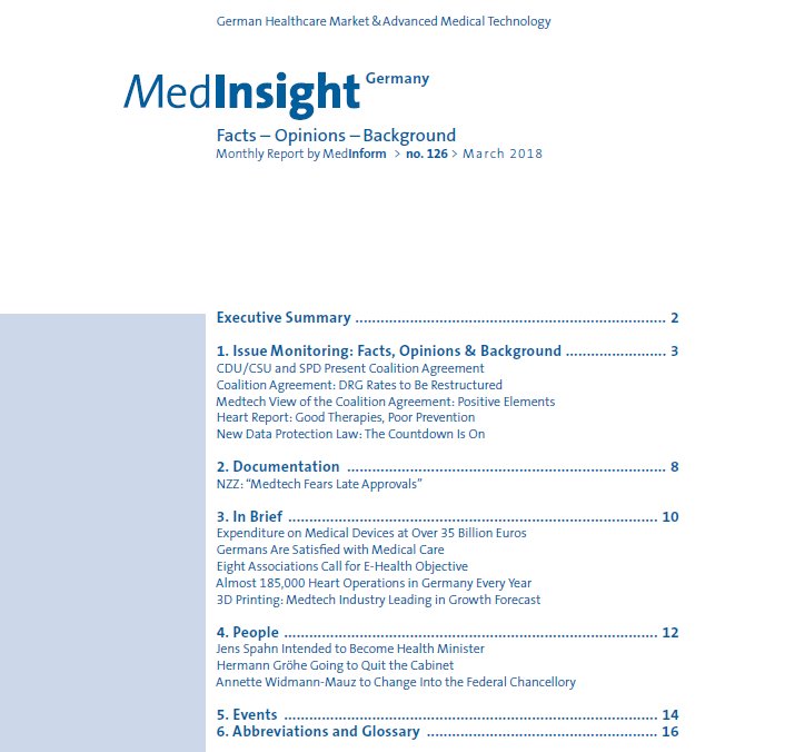 BVMed's tweet photo. Our new #MedInsight Germany issue is out! News and analysis on the German #MedTech market.
- Jens Spahn Intended to Become Health Minister
- Widmann-Mauz to Change Into the Federal Chancellory
- Medtech View of the Coalition Agreement: Positive Elements
https://t.co/veVS5So4QV https://t.co/eYXZOy0vT1