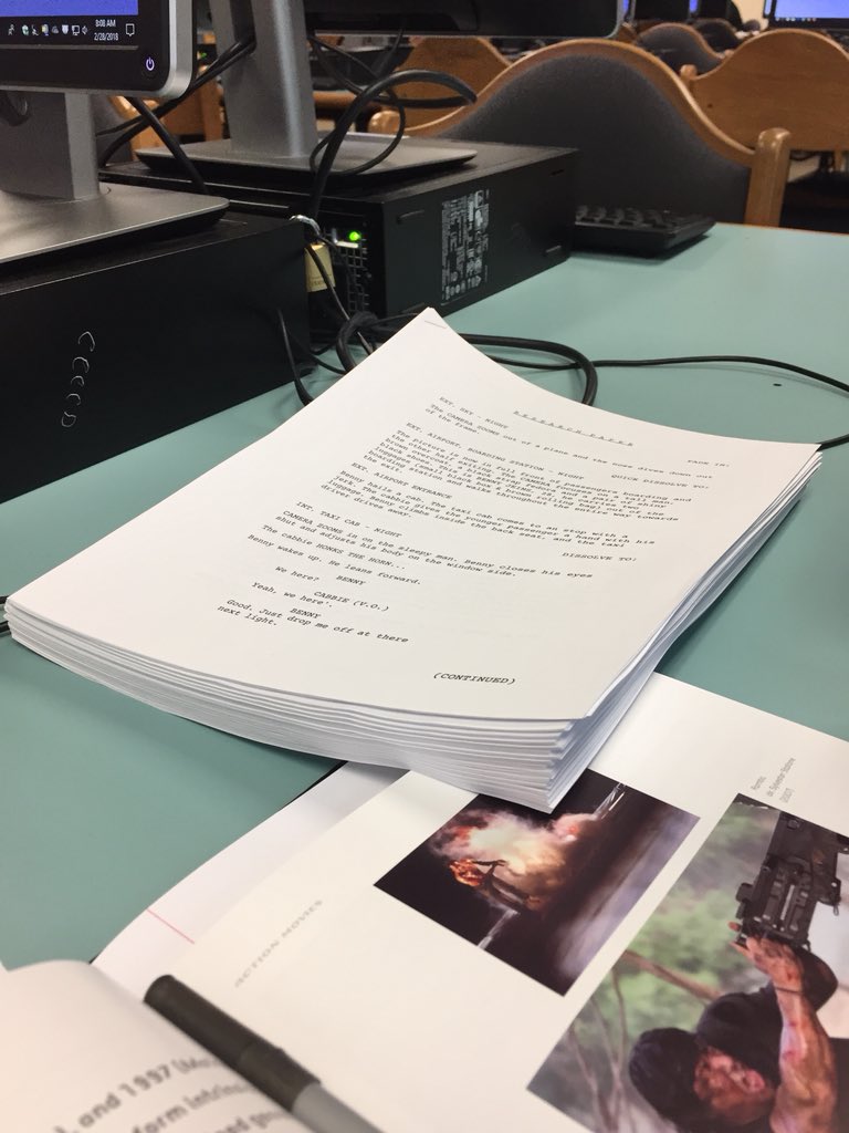 RossJennings8's tweet photo. Just finshing the last touches of printing for table read and scene presentation #collinscreenwriting https://t.co/PRqxL2bOlG