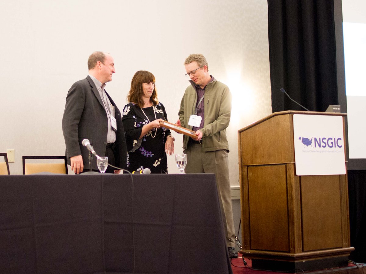 nsgic's tweet photo. Yesterday evening, #NSGIC President Andy Rowan and Executive Director Molly Schar awarded Board Director Cheryl Benjamin and Past President Bert Granberg unique certificates in appreciation for their extraordinary contributions to our organization. Thank you Bert and Cheryl! https://t.co/F73cZGJhBd