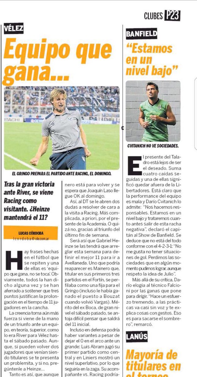 leonelcerrudo's tweet photo. En la edición impresa del @diarioole de hoy, salió la nota que le hicimos el lunes a Dario Cvitanich. Gracias al diario deportivo más importante del país, por valorar (una vez más) nuestro humilde trabajo ¡Vamos por más 💪⚽️! Es todo por y para el hincha de #Banfield🇳🇬🙌 https://t.co/DqrSW1wkvO