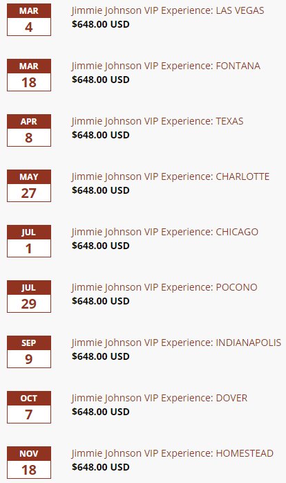 jjupdates48's tweet photo. @2for6 Likewise! See pic for dates of the Jimmie Johnson VIP Experience. Doesn't look like Talladega is on there :( https://t.co/2QhQSEUTkP