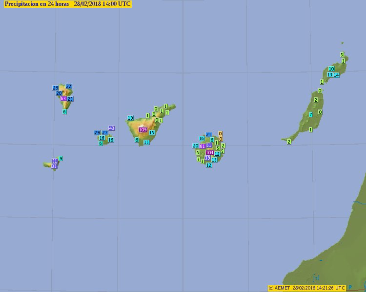 AEMET_Canarias's tweet photo. Actualización de datos de lluvia recogida en nuestras estaciones: https://t.co/ZpUHe6YgpI