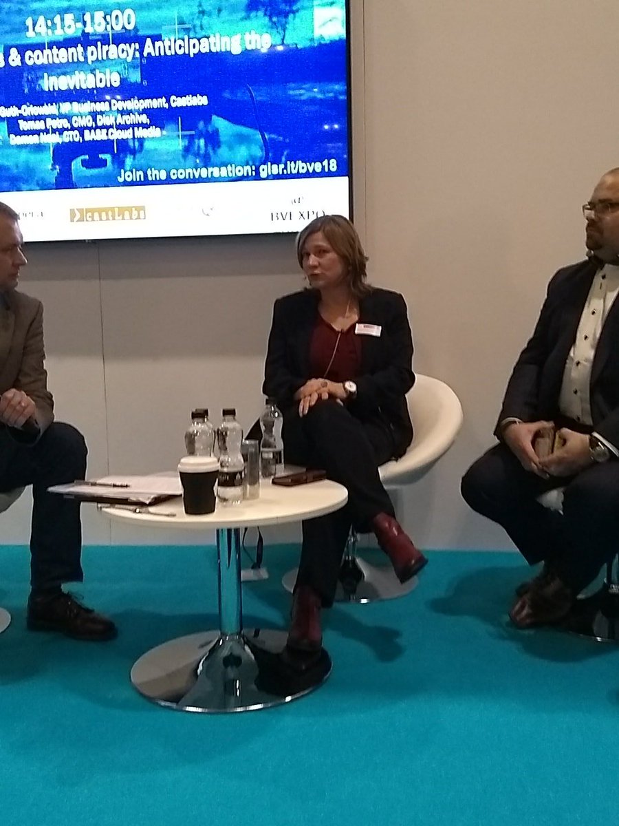 castlabs's tweet photo. Dr. Susanne Guth-Orlowski at @castlabs, "We are securing within the post-production part of the workflow. With a specific customer creating meta data, adding subtitles, then sending back to the studios for quality control." #BVE2018 #BVE18 #TechflowFutures https://t.co/0lNEeFijcU