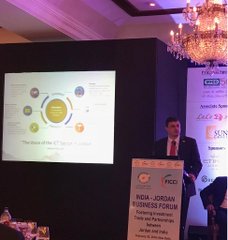 Avermasoft's tweet photo. #intaj board member Dr. #Alaa Ensheiwat in his presentation about @intajICTJO role &amp; #ICT sector facts in #jordan during"India - Jordan business Forum"   
#NewDelhi #avermasoft #investment #partnership #intajnews @ficci_india @vikramsahney @AlaaEnsheiwat  @ASSOCHAMIndia @JOCC_JO https://t.co/zwDLOcwJXW