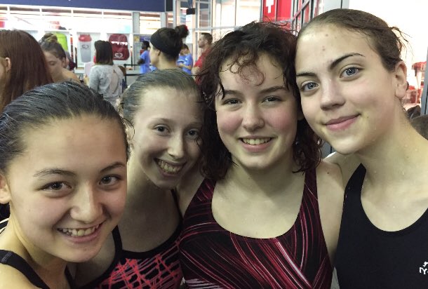 CatMason9's tweet photo. @SwimBSS girls jr free relay smashed their time by 9+ seconds!!! Way to go ladies! It shows how the little tweaks to starts and turns shave time!!! https://t.co/mZs33S482u