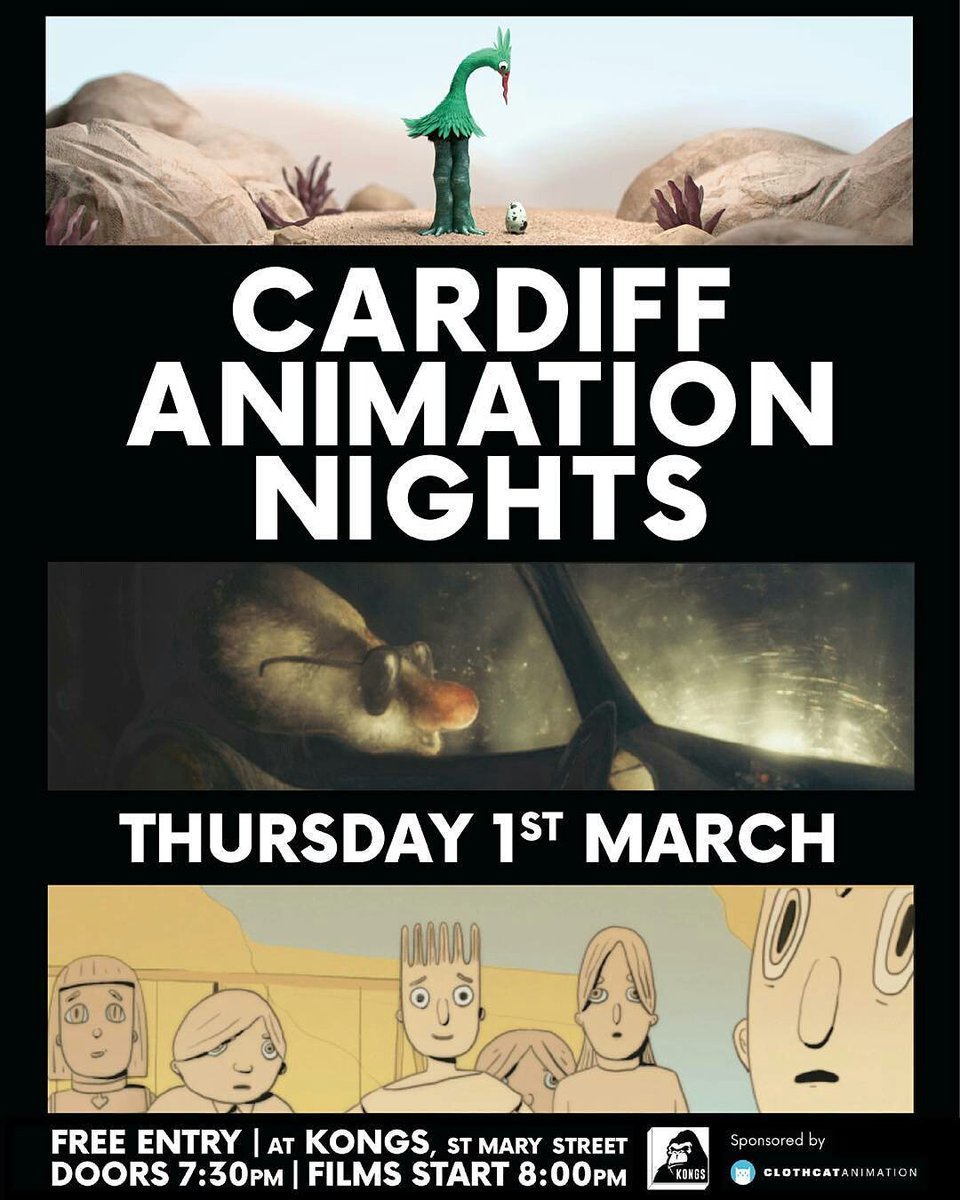 Tomorrow we welcome back <a href="/animationnights/">Cardiff Anim. Nights</a> in Level 2!! Doors from 19:30 and movies start at 20:00, don't miss out! #kongscardiff #animation #film