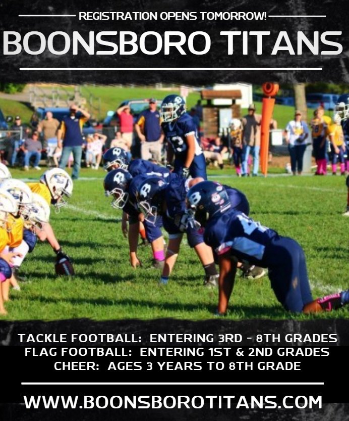 BoonsboroTitans's tweet photo. Online registration opens tomorrow! https://t.co/Dn795kTle1 #boonsborofootball #boonsborotitans #2018season https://t.co/WMhaVtulUH
