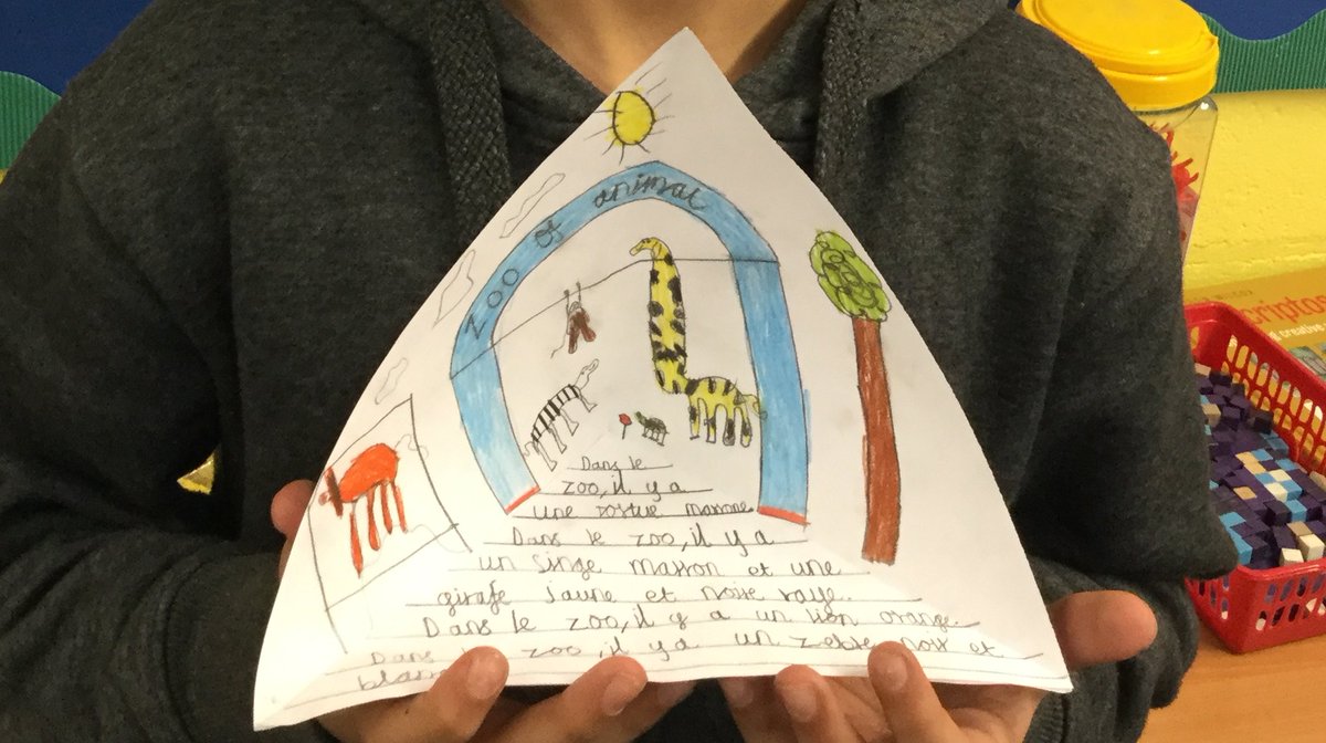 BCPS_4M's tweet photo. Look at how we can transfer our skill of using fronted adverbials to French! We’re describing the animals you might find in a zoo in our triaramas. #welovefrench #primarymfl @BCPSDeputy @OdetteHunt https://t.co/IaSJr7QPKC