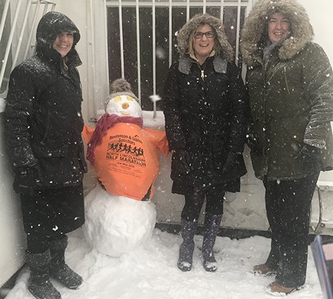 We are here for you rain, hail, blow, snow or BLIZZARD! Staff lunch break, building BG SOLICITORS LLP snowman