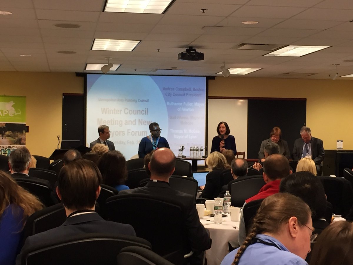 GovBizStrategy's tweet photo. #NewMayors talking #infrastructure needs & local issues at @MAPCMetroBoston’s Winter Council Meeting. #MAPC2018 https://t.co/YqqB5nHIXd