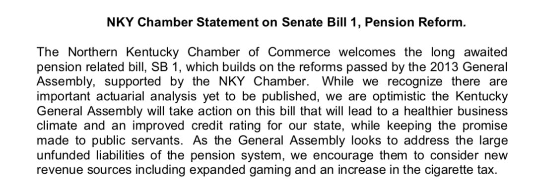 NKYCCAdvocacy's tweet photo. In case you missed it, here is the @nkychamber statement on SB 1, Pension Reform. https://t.co/I3XBOCZoT4