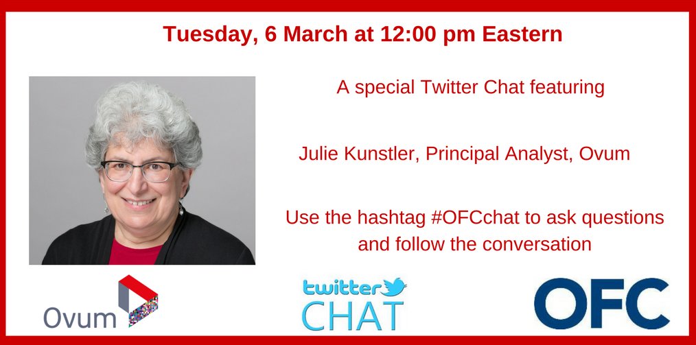ofcconference's tweet photo. What does @Ovum industry analyst @JulieOvum think is going to be hot at #OFC18? Ask her during the #OFCchat on 6 March at 12:00pm ET https://t.co/MYW6tvrylC