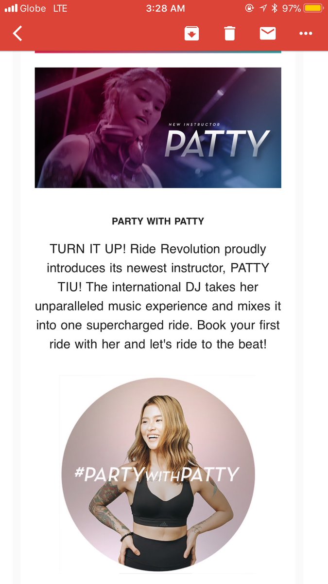 patrickishere's tweet photo. Am I too late to congratulate? Well, congrats again @PattyTiu!!! Newest Ride Revolution instructor, book one of her classes na guys! ๐ด๐ปโโ๏ธ๐๐ถ
#PartyWithPatty
#RideRevolution
#SpinClass
#RideRev https://t.co/STIbyTOgOC