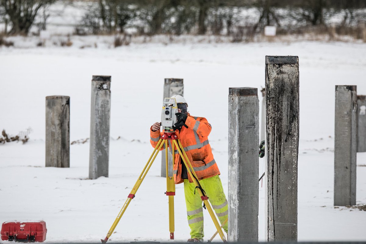 YCSSiteTeam's tweet photo. The snow doesn't stop us on site at the @YorkStadium project. Our engineer Barrie is braving the cold!! 👊❄️#YorkCommunityStadium #York #Construction #BeastFromTheEast #Snow https://t.co/P0Liz9rANO
