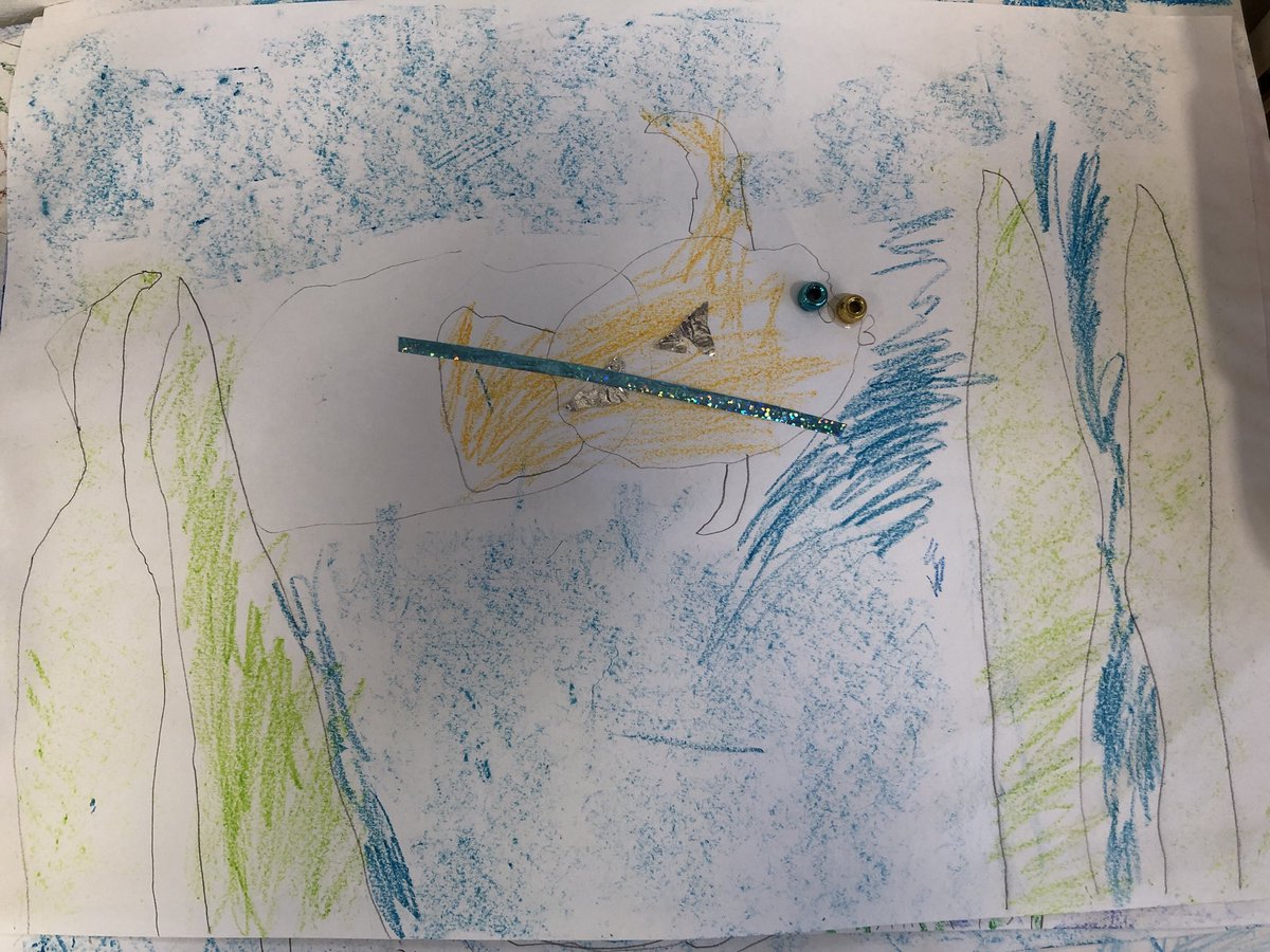 MissTraineeT's tweet photo. So proud of my year 1s in my first art medium term planning. You can see their progress using a different ‘sideways’ technique in their work to create an underwater effect! #proud https://t.co/X37OSwXwmr