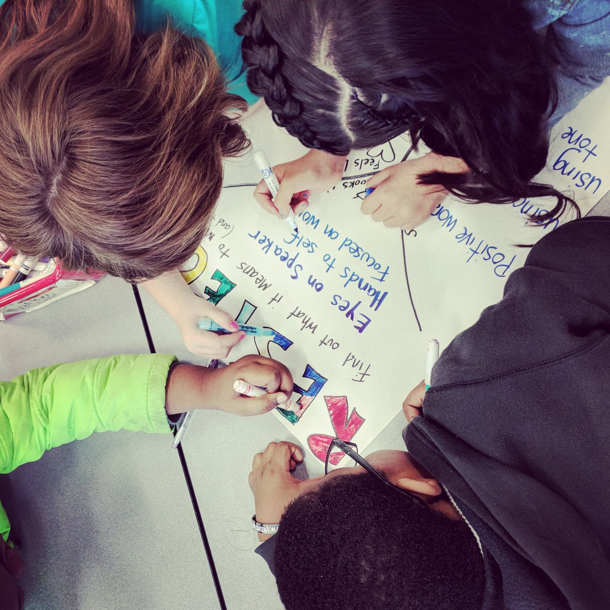 lmespattison's tweet photo. It's never too late to revisit/create class norms! All hands in for Respect!! @lakemyra #pbis #positiveclassroom #studentownership https://t.co/GeDPkgDRnK