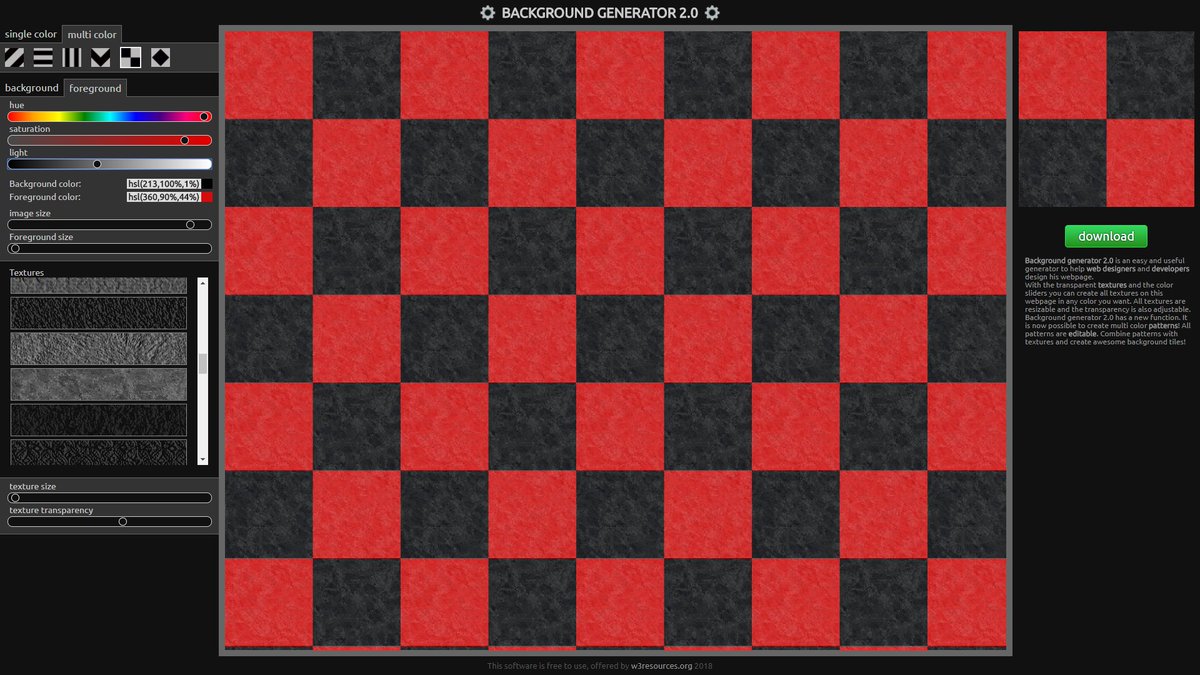 BackgroundTiles's tweet image. Create awesome background tiles with:
background generator 2.0
w3resources.org/generators/bac…
#webdesign #GraphicDesign #webdevelopment #backgroundPictutere