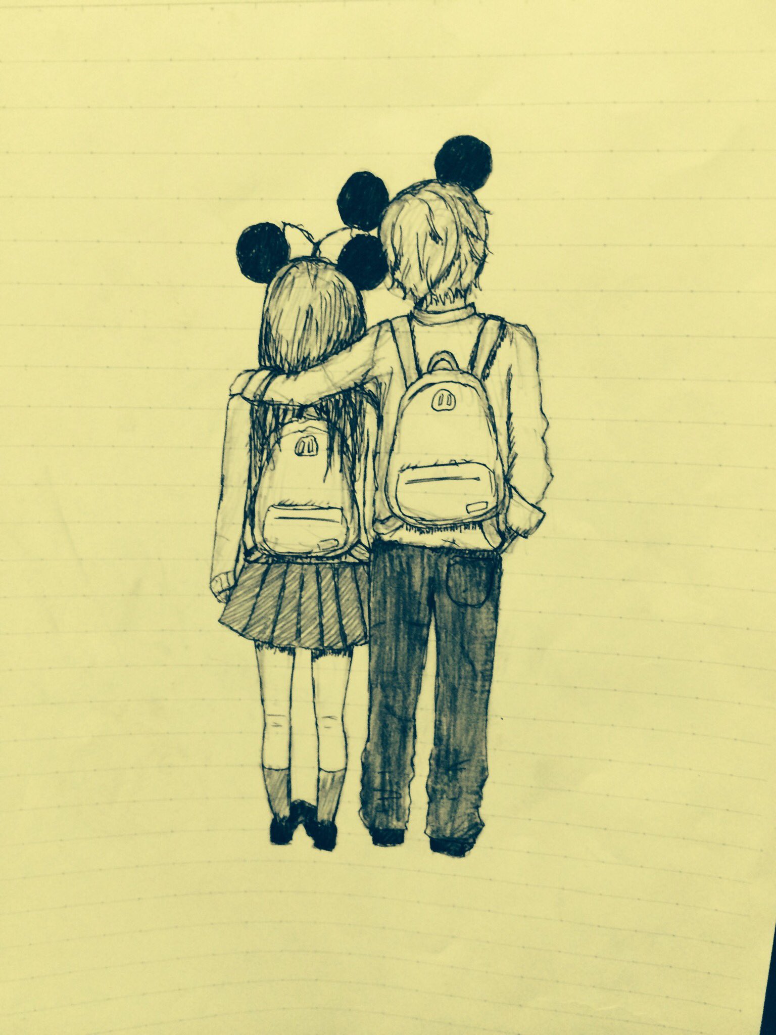 تويتر ぺー 迷走中 على تويتر 制服ディズニー 可愛いカップルのイラストを描きたかったのになぜか女の子に哀愁 イラスト 制服ディズニー カップル T Co Jhkykytsz3