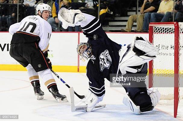 PredsAlmanac's tweet image. #OTD in #Preds history (2010):
In his 100th NHL game, Pekka Rinne makes 31 saves and shuts out the Anaheim Ducks, 1-0.

It was his first of four shutouts in a nine-game span.

(pic: John Russell)