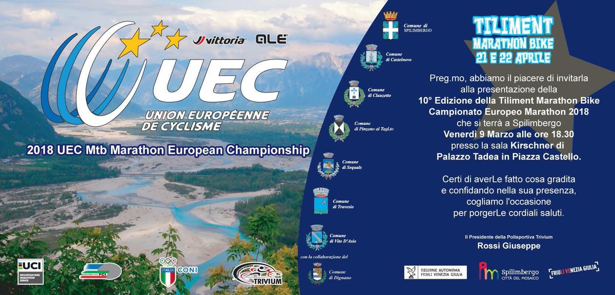 ILENIALazzaro's tweet photo. Save the date!
Presentazione Ufficiale 9 Marzo h.18.30 Sala Kirschner-Palazzo Tadea, Piazza Castello Spilimbergo (PN) #EuroXCM18 #tiliment #tiliment2018 @UEC_cycling https://t.co/gC9tQFIIz5