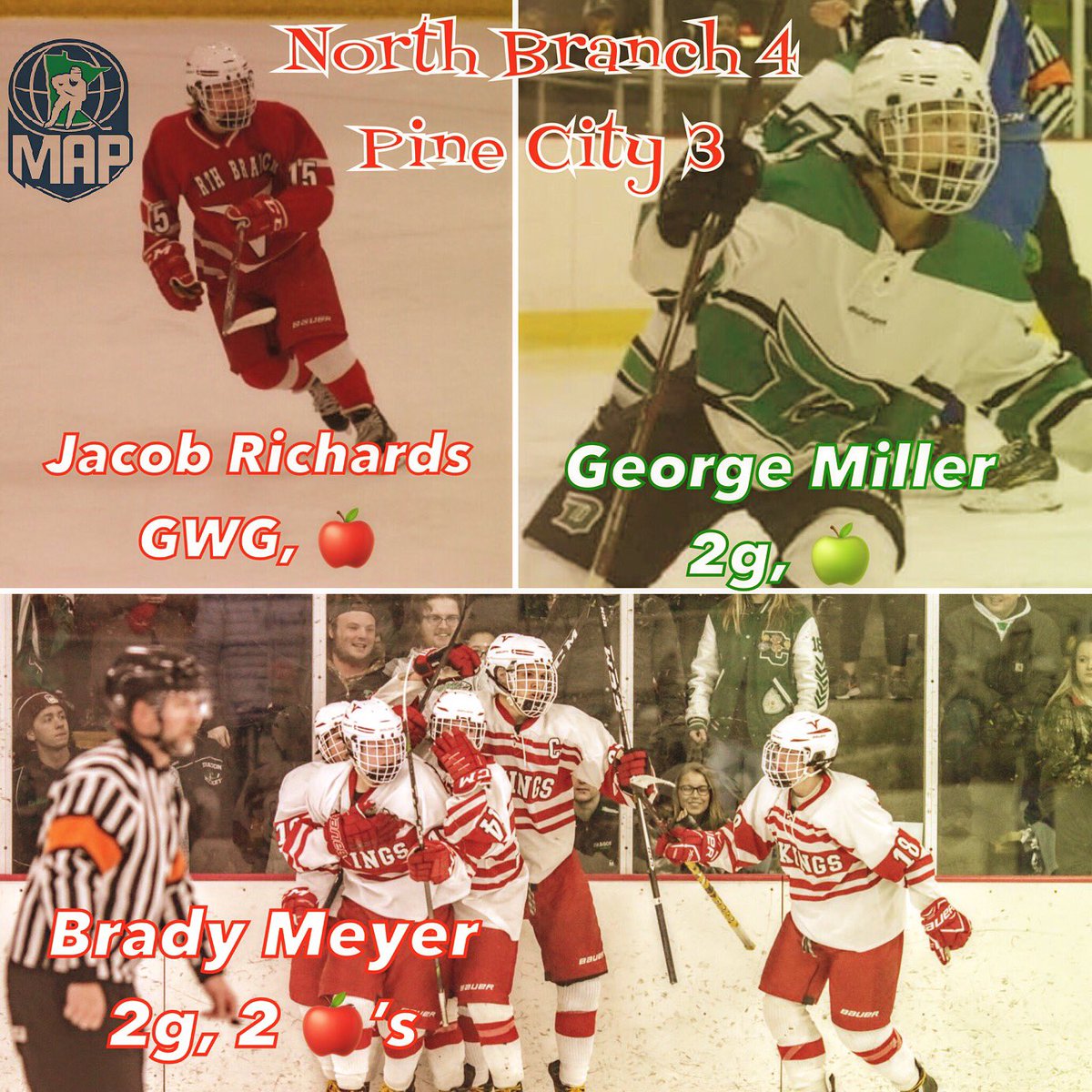 maphockey's tweet photo. Electric game last night in Section 5A! North Branch goes up 3-1! George Miller makes it 3-3 with 5 left and then @jakerichards_5 bangs one home on the PP with less than a minute left! Vikings to the Final. Gets ready for some Skol and Moose Chants!
#mapmembers #dragons #vikings https://t.co/dDevMIiR6D