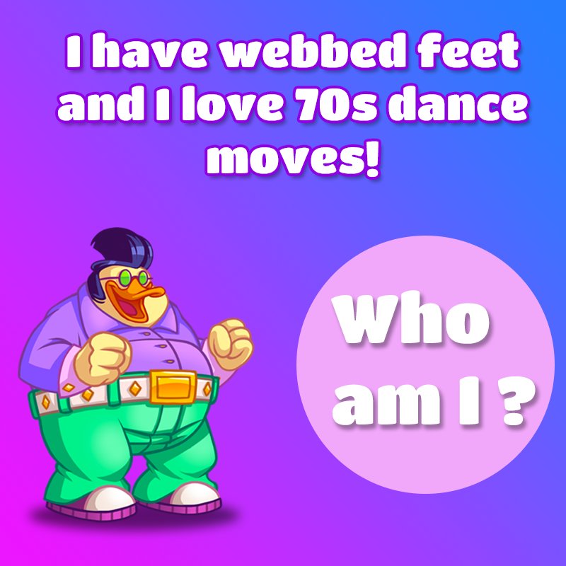DiscoDucksGame's tweet photo. Help Freddy Featherweight in solving this quacktastic riddle! 😀 Join us on Facebook to win quacktastic prizes! #discoducks #disco #ducks #game #fun #riddle #solution #quack https://t.co/vBXBx2Ds7S
