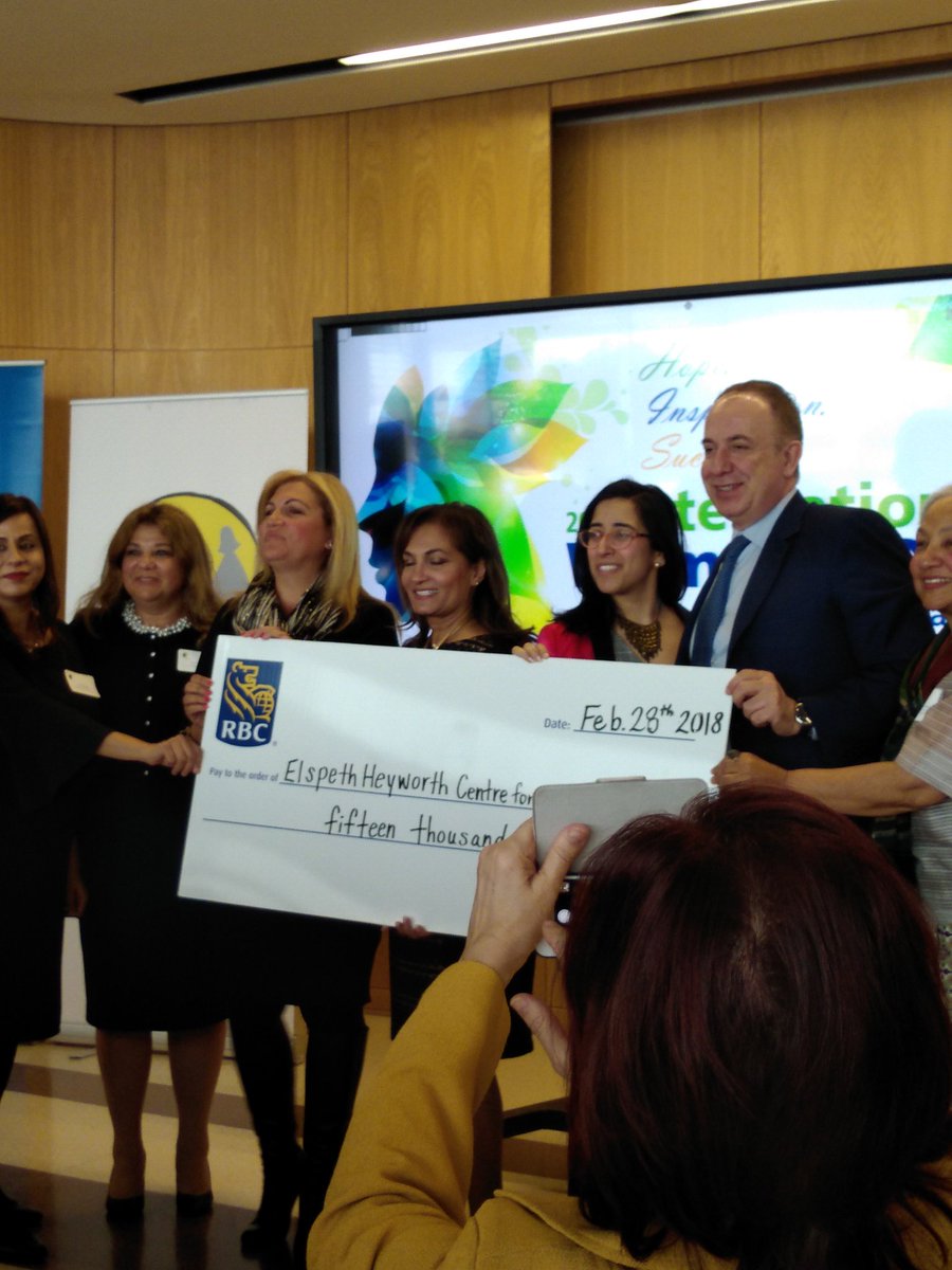 AlanShefman's tweet photo. Cheque presentation to the Elspeth Heyworth Centre by RBC at Vaughan's International Women's Day program. https://t.co/cstk8nncQV