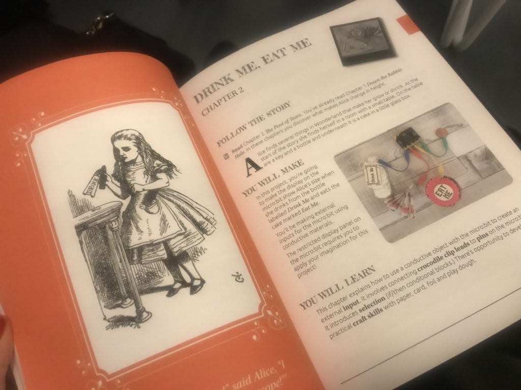Rachel_Benn_'s tweet photo. Yay it’s @WorldBookDayUK tomorrow 🎉📚 Love books? Love tech? This book is amazing and combines the two ✨📚💻 Fallen down the rabbit hole into the digital world of @microbit_edu 😍💫 #microbit #coding #craft #books #WorldBookDay #microbitinwonderland @TechAgeKids https://t.co/TvRCXnLwUa