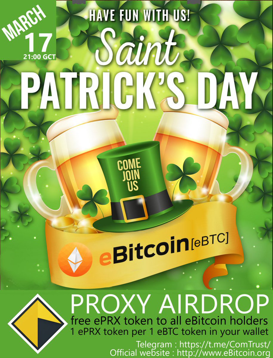 Don´t miss it: #ePRX #Airdrop for #eBTC holders set for 17th of March, 2018, at 21:00 GCT! All Details how &amp; why you can find here:👉 bit.ly/ePrxAirdrop  👈 <a href="/Proxy_Card/">Proxy Card</a> <a href="/eBTCFoundation/">Randy L. Dolly</a> <a href="/Airdropalertcom/">AirdropAlert.com 🪂🚨</a> #eBitcoin #ePRX <a href="/crypt0snews/">Omar Bham (Crypt0)</a>  #GCT 👉 globalcryptotime.com [GCT]