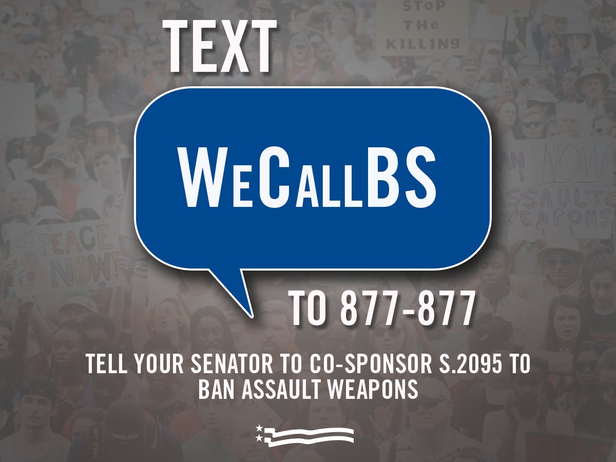 bradybuzz's tweet image. Have you called your Senators yet!? It's time to #BanAssaultWeapons – Text WeCallBS to 877-877 and you'll be connected w/ your Senators. #Noweaponsofwar