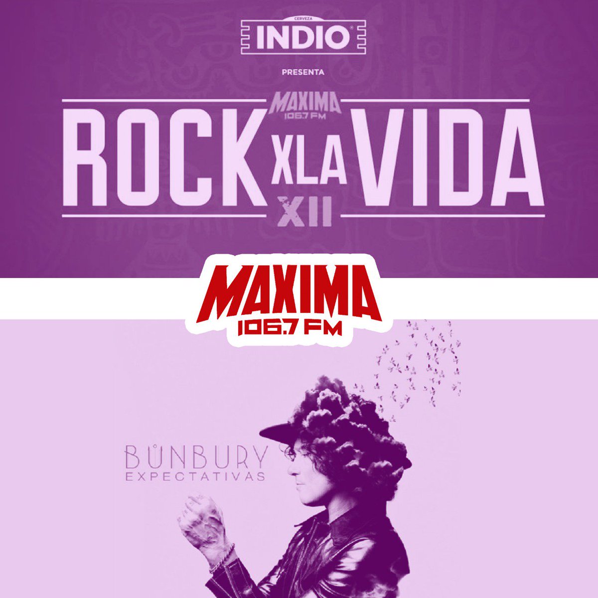 MAXIMA1067FM's tweet photo. Gánate boletos Dobles para ir a ver a @bunburyoficial y boletos Dobles para ir al #RockXlaVida12 
tienes que hacer lo siguiente: 
Nombre Completo+#RockXlaVida12 presentado por @cervezaindio+ etiquetar @LADecadentes y poner que canción quieren escuchar de ellos en el festival. https://t.co/lsOmLivsIy