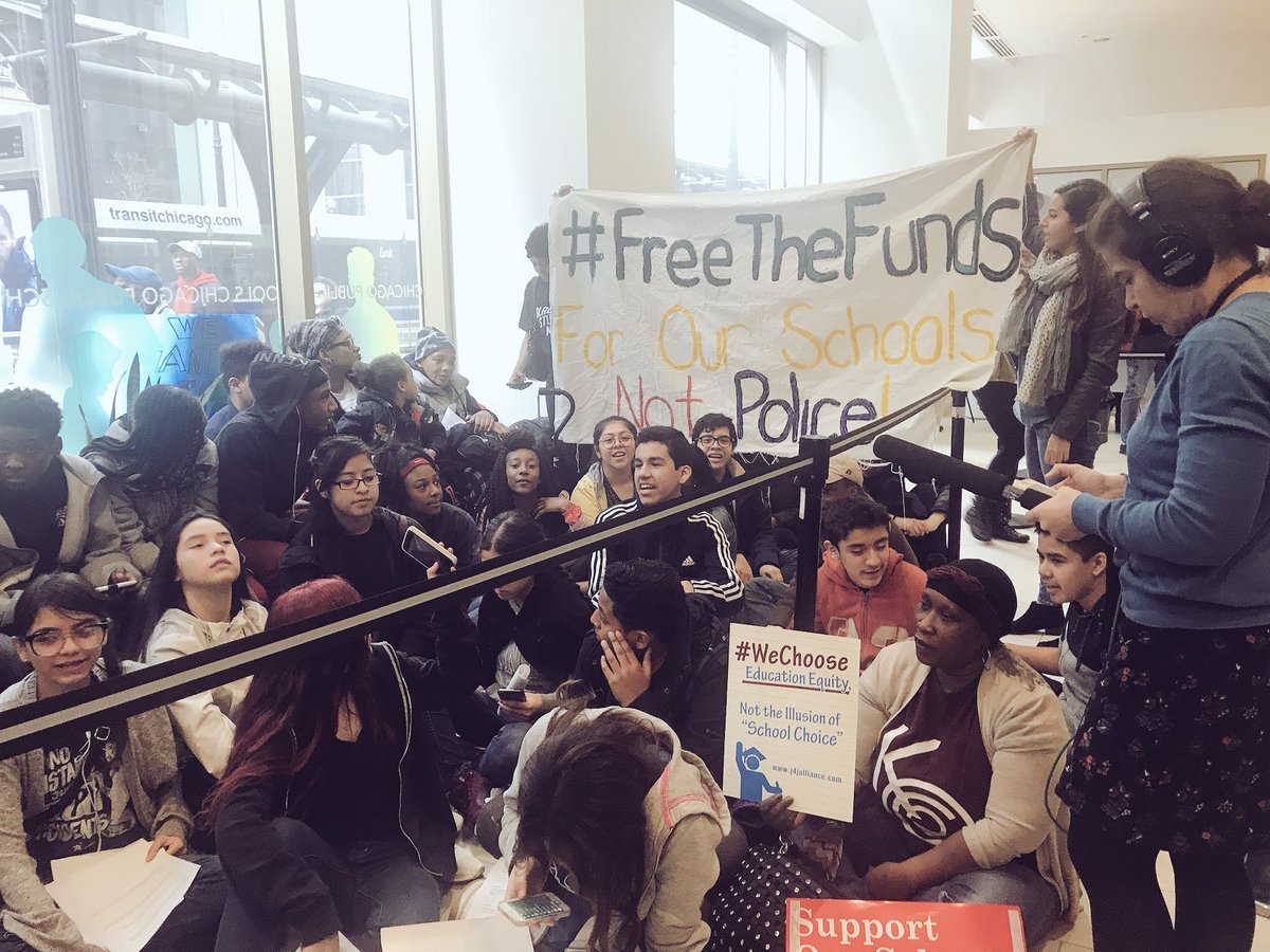 madlittledebbie's tweet photo. “If we don’t have places to learn but we do have places to get locked up, what’s gonna happen to us?”  #NoCopAcademy https://t.co/XuGH2dXKqo