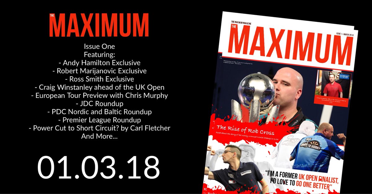 bhdarts's tweet photo. ISSUE ONE | Issue One of The Maximum’s all new magazine will be published tomorrow evening. This months magazine features interviews with some of the world’s best and a roundup of all February’s darting action.
#TheMaximum #Darts #PDC #BDO #JDC #PDCNB https://t.co/Z18vvdMatz