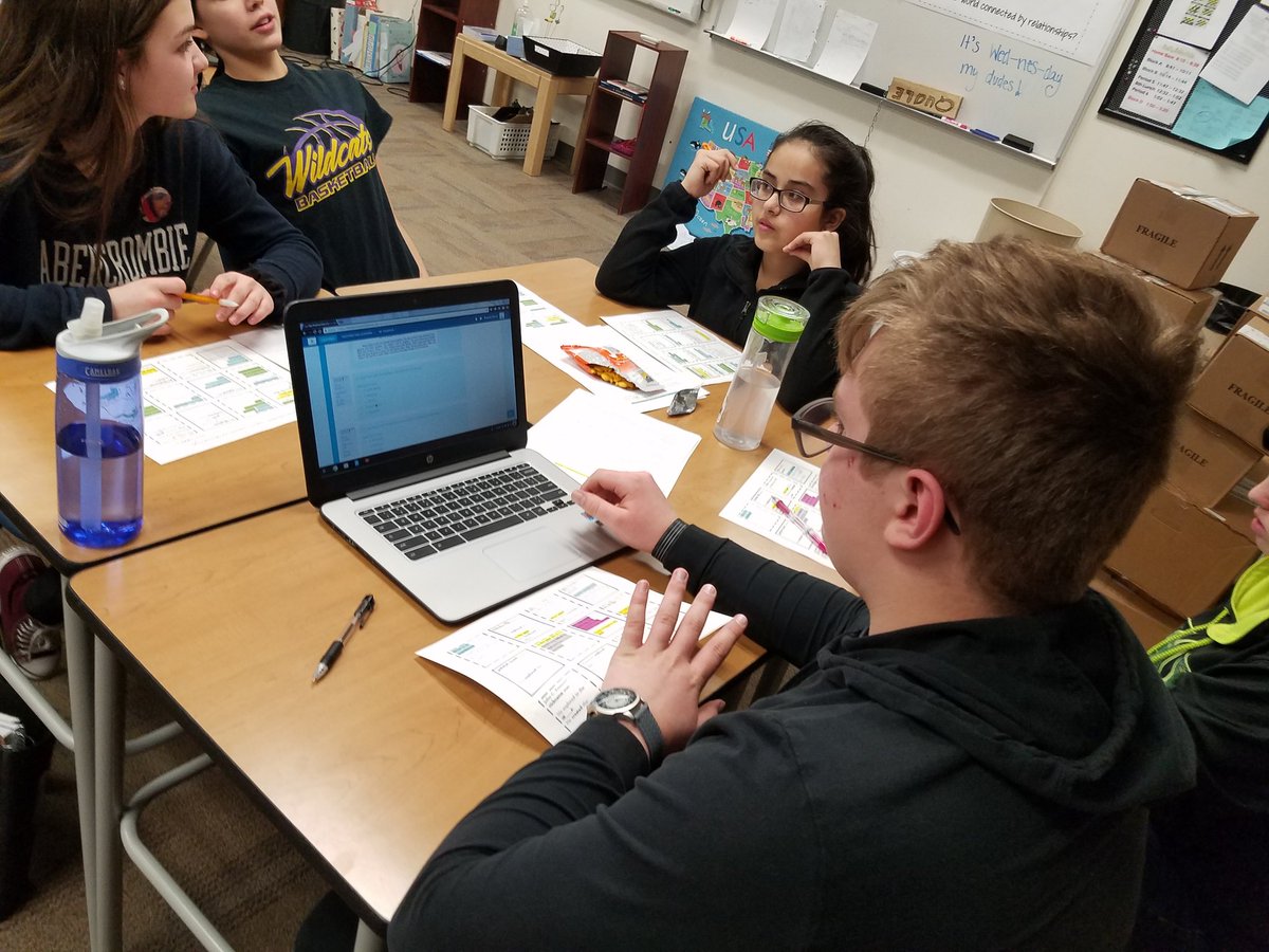 WMS students using station rotation to build background knowledge for their westward expansion project. Blended learning increases their efficiency and collaboration! #learnbps #WachterROAR
