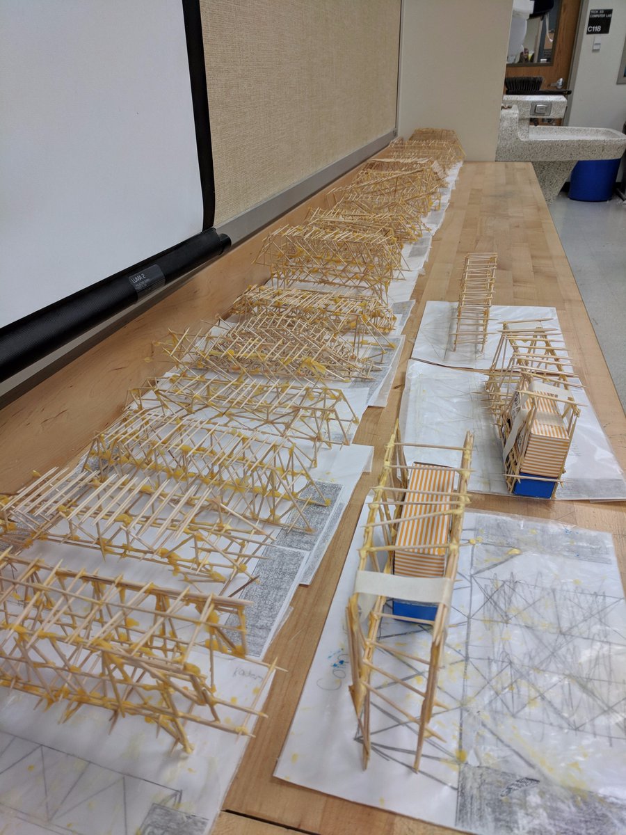 MrGreenUMS's tweet photo. Tomorrow begins what are quite possibly my favorite two days of each school year; toothpick bridge testing. Nothing like seeing two weeks of hard work explode into mere splinters! I think we may break 100 pounds this year, got some solid looking contenders! #weareUMS #fcpscte https://t.co/2SiU0hnXG4