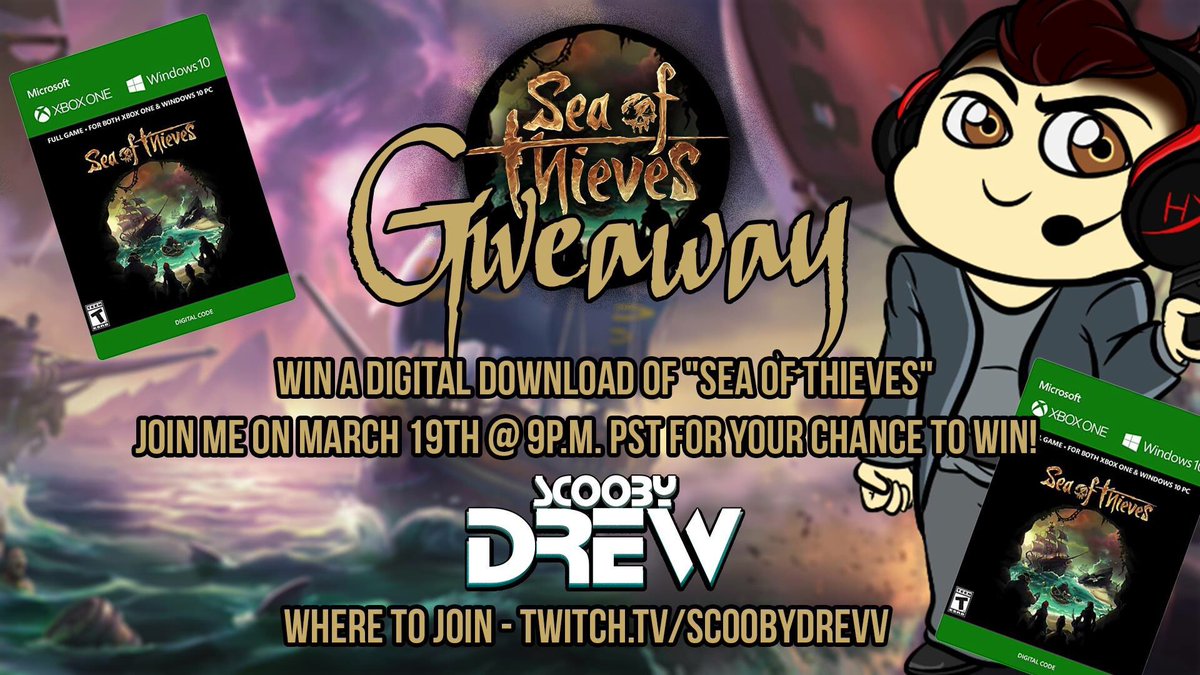 ScoobyDrevv's tweet photo. MARCH 19TH I’ll be doing a #giveaway for a copy of #seaofthieves https://t.co/eAHVDODhee