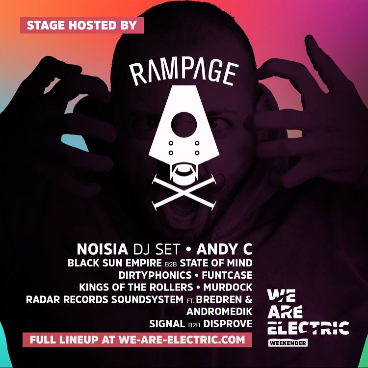 Rampage this weekend, and moving on! We will join our Murdock at <a href="/WAEfestival/">We Are Electric</a> weekender where he will be hosting a <a href="/WeAreRampage/">Rampage</a> stage! Radar records soundsystem represent with Andromedik and Bredren :) #excited