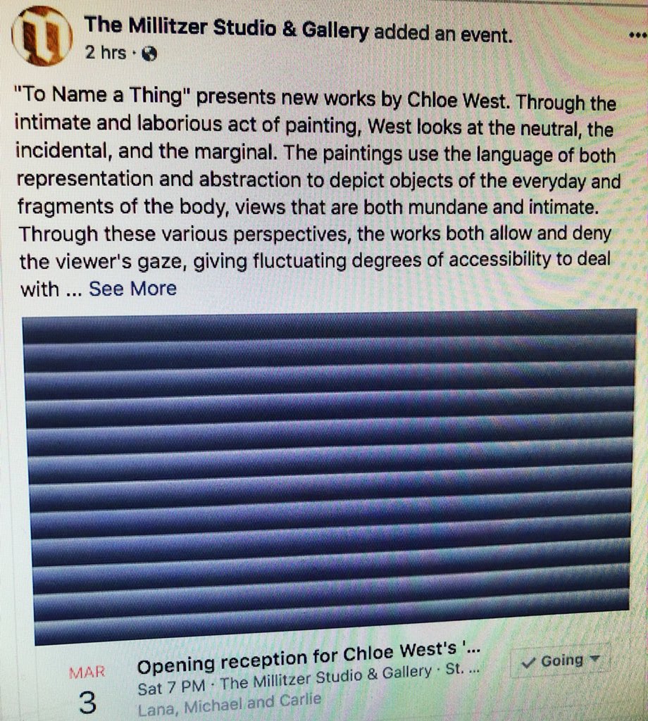 millitzer's tweet photo. See you at the gallery this Saturday from 7pm to 10pm for Chloe West’s opening reception https://t.co/PisGG007QS