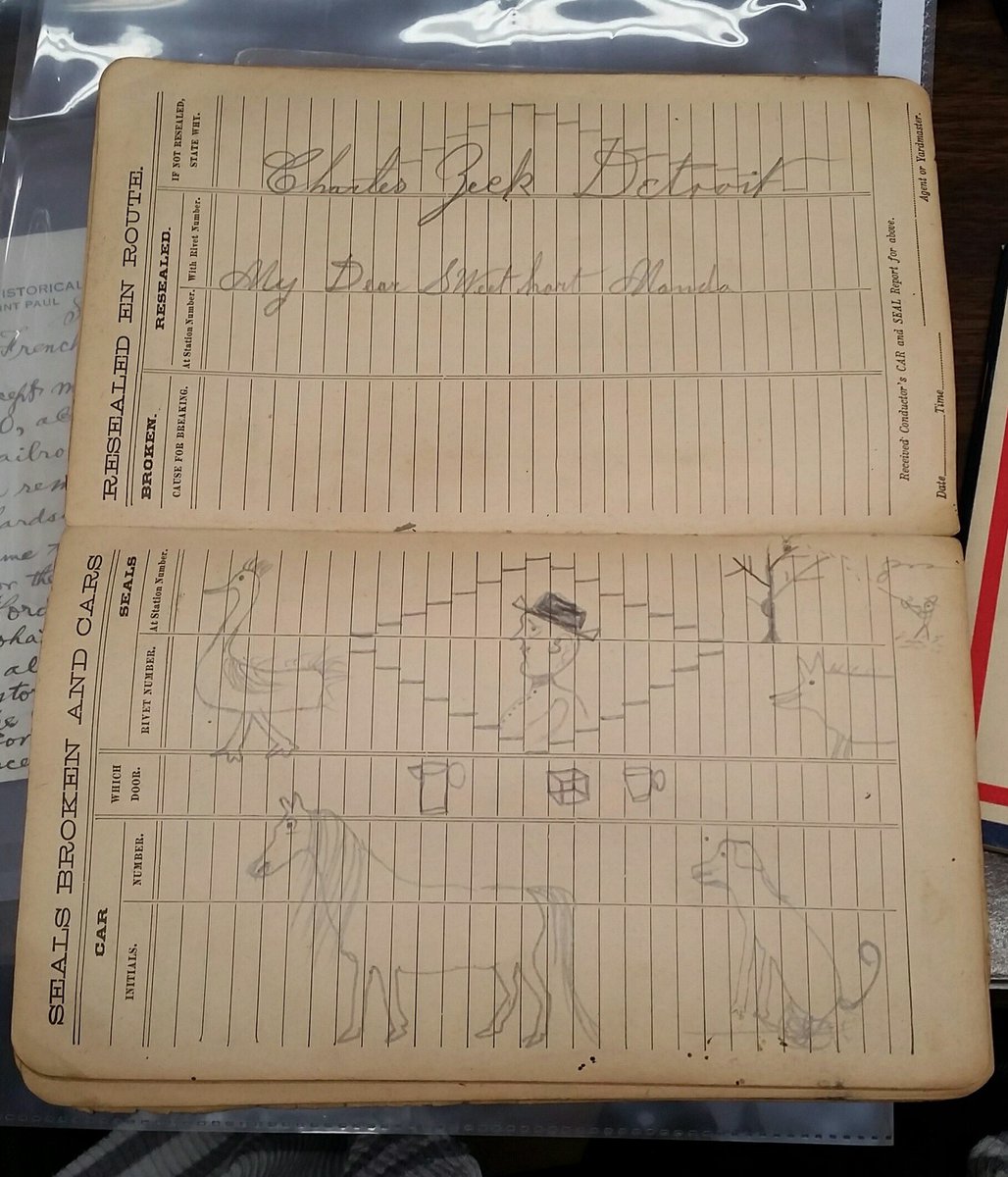 A 1896 conductor's record, very official, recording every train, meticulously listing freight, and then this gem. #smiles #iambeckercounty