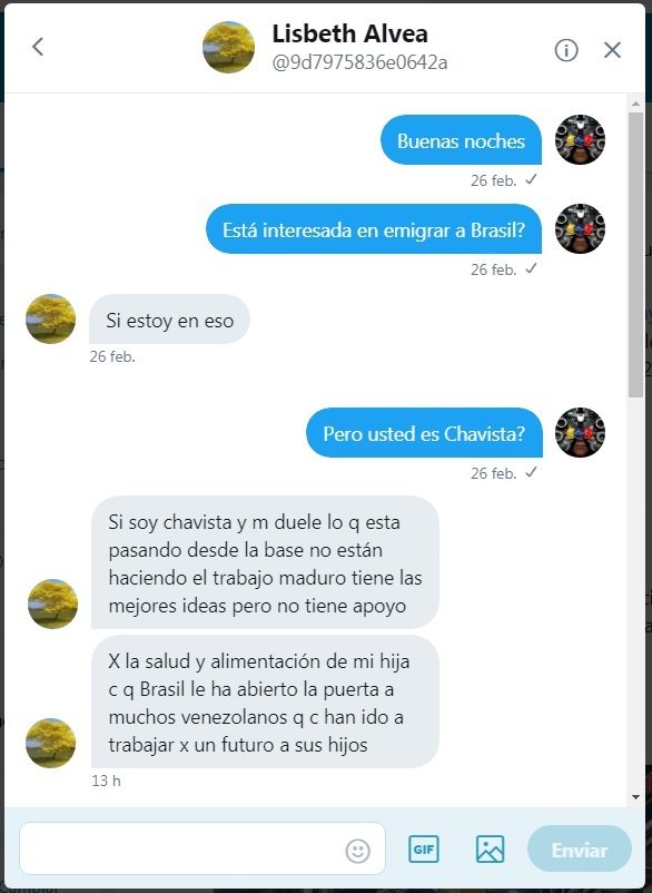 Watcher_Ven's tweet photo. La señora Lisbeth Alvea es Chavista y quiere emigrar a Brasil. Dice "Tengo planes de emigrar por la comida" "no se puede vivir con salario mínimo" / Déjenle su mensaje a la señora →@9d7975836e0642a← https://t.co/GzrillXPqs