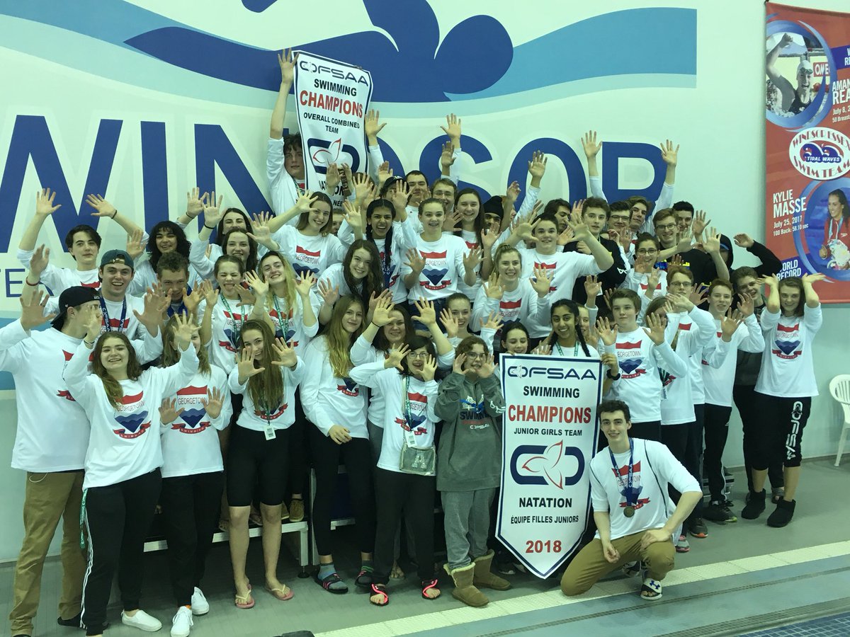 GeorgetownDHS's tweet photo. Your GDHS Swim Team just won their TENTH CONSECUTIVE OFSAA CHAMPIONSHIP! We also won the Junior Girls Title! #proud #dominant #WeAreGeorgetown https://t.co/pzux0102bN