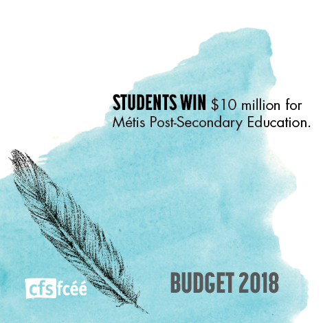 Students will continue to fight for the removal of the funding cap on the #PSSSP, and for all Métis, Inuit and First Nations learners to receive full funding from this program, as is their treaty right. #Budget2018 #cfsfcee