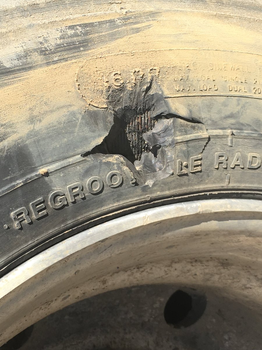 CSPTrafficUnit's tweet image. This truck was stopped in Danbury and was 5,800 lbs overweight.  The weight exceeded the tire rating, causing a failure of the sidewall.