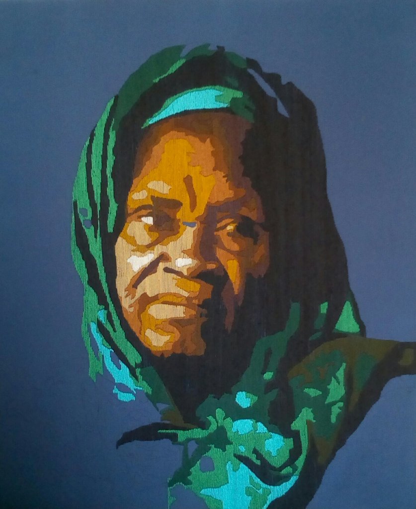 shadefagorusi's tweet photo. I'm Shade R. Fagorusi, 
I am a Nigerian artist, 
I achieve my paintings with needle and knitting wool. 
My works has no pigment, no water, no brush....just needle and thread.
#WeAreNigerianCreatives https://t.co/TILBZ1keNR