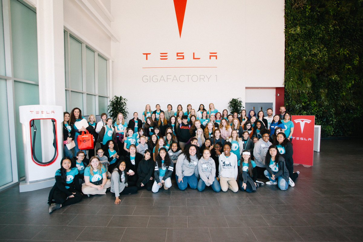Tesla's tweet photo. Introduce a Girl to Engineering Day at Gigafactory 1 https://t.co/8yBriAXPSt