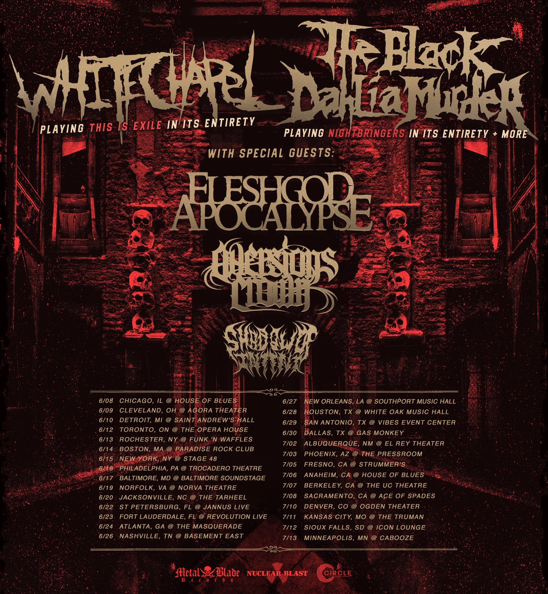 WhitechapelBand's tweet image. Summer co-headlining tour with @bdmmetal ! We will be performing "This Is Exile" in its entirety.  Tickets go on sale this Friday at 10am local time.
