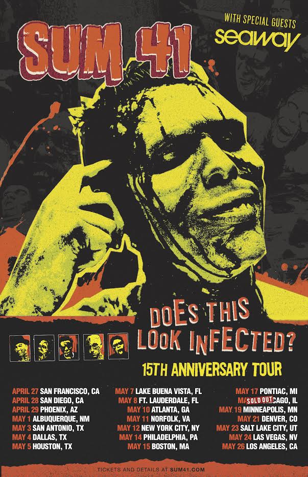 Sum41's tweet photo. .@seawayband will be joining us on our 'Does This Look Infected?' 15th Anniversary Tour! Tickets + VIP are available now at https://t.co/G9cr5Bqx6h. #DTLI15 https://t.co/59AxM74j1G
